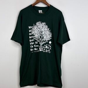 VIntage 90s T Shirt Men XL Green White Short Sleeve Druid Dream Mythology Poetry